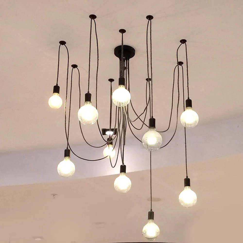 Простая винтажная подвессветильник лампа YJN из черного шнура с несколькими