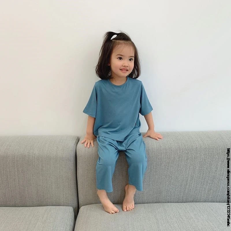 Boys Girls Home Service Suit Underwear Solid color Clothes Christmas Pajamas Child Night Clothes Sleepwear For Kids