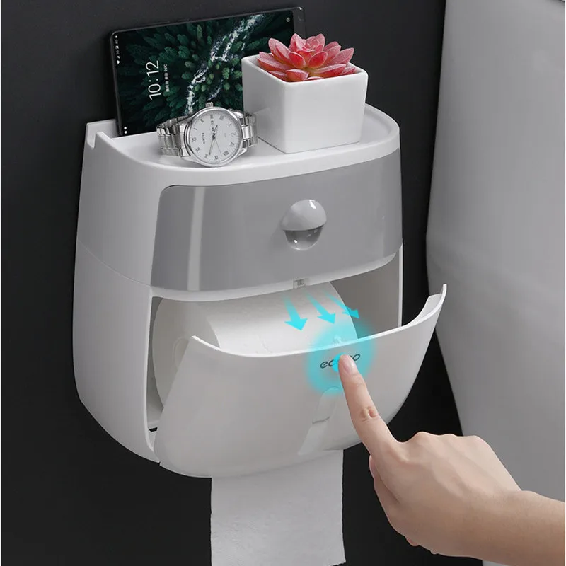 

Waterproof Wall Mount Toilet Paper Holder Shelf Toilet Paper Tray Roll Paper Tube Storage Box Creative Tray Tissue Box Home