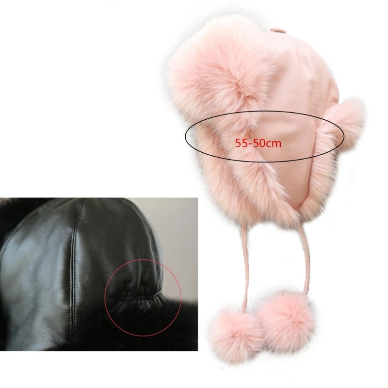 

2-10 Years Fashion Winter Kids Hat Pu Leather Big Ball Fur Plush Windproof Hat for Children Boys Girls Warm Skiing Hat