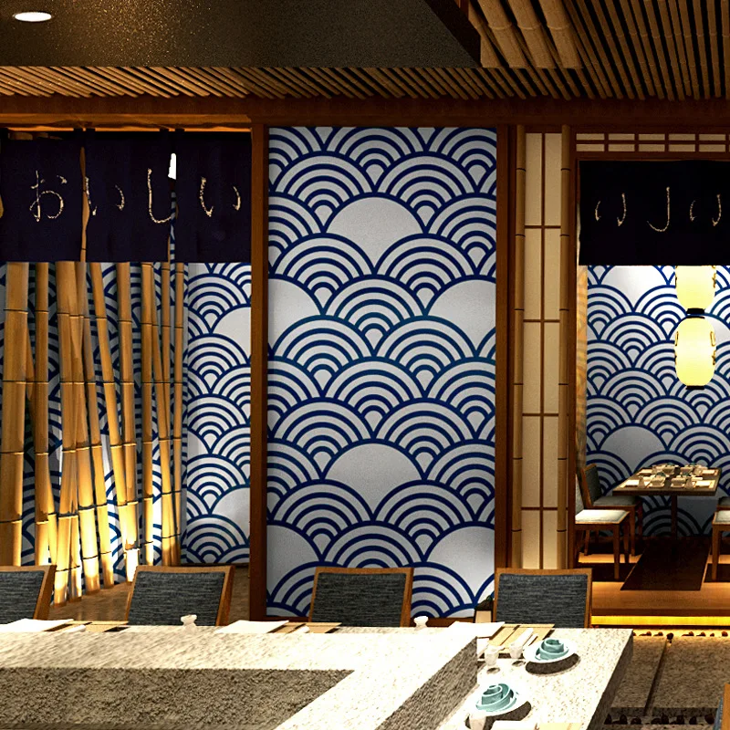 

Japanese style wallpaper decoration personality Japanese cuisine Ramen sushi restaurant Waves Ukiyo-e