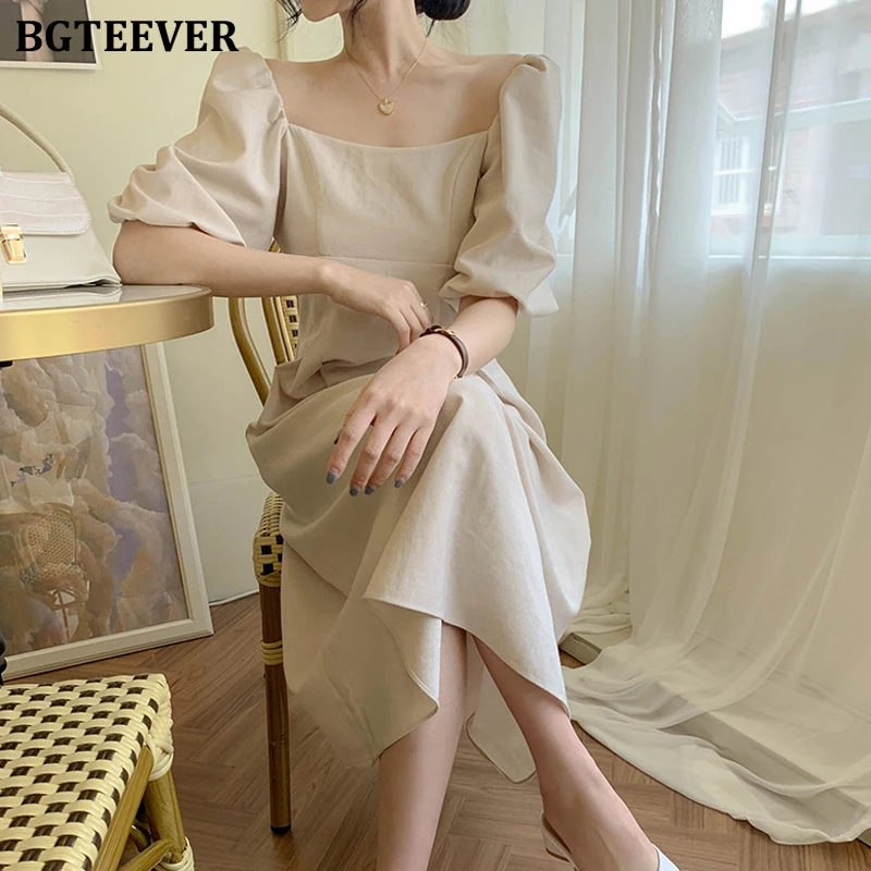 Женское винтажное платье трапеция BGTEEVER хлопковое и льняное с рукавами