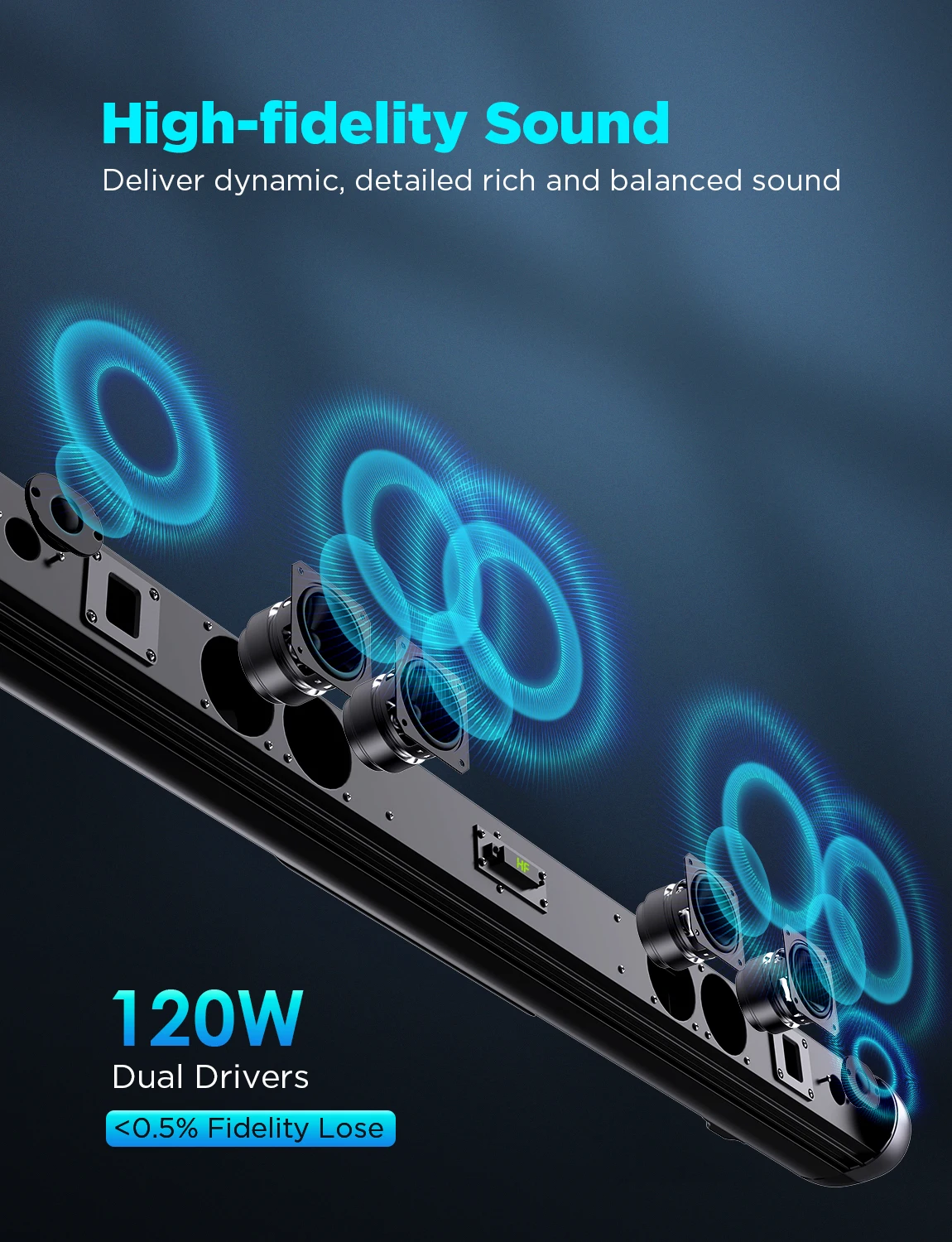 Телевизионная звуковая панель BOMAKER 120 Вт с аудио Dolby 8 EQs CEC Remote работает ТВ 4K и HD