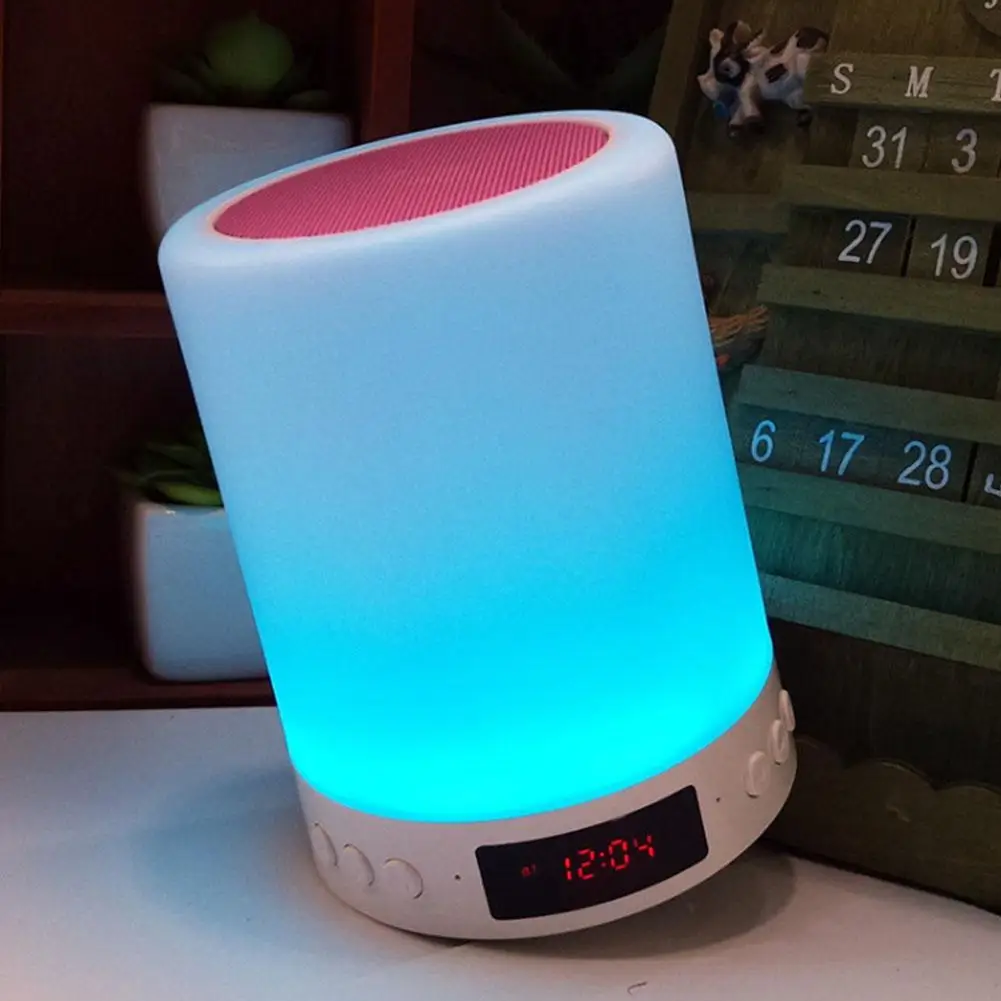 5 в 1 перезаряжаемая портативная прикроватная лампа Tacile настольная лампа Bluetooth динамик музыка USB FM радио Будильник цифровой светодиодный светильник