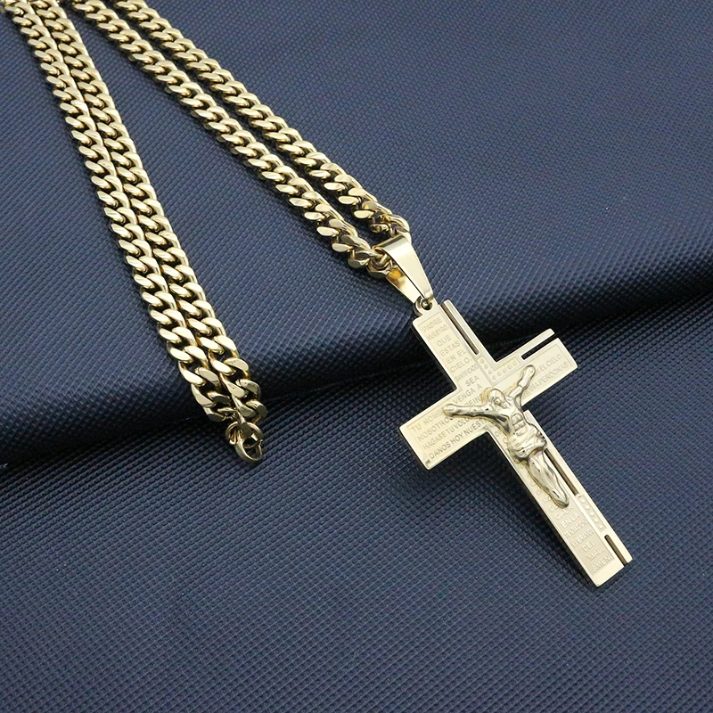 

Новое поступление, Мужская Золотая подвеска в виде креста с Иисусом, ожерелье 6 мм/60 см, цепочка из нержавеющей стали, Золотое женское ожерелье с крестом для женщин, ювелирные изделия
