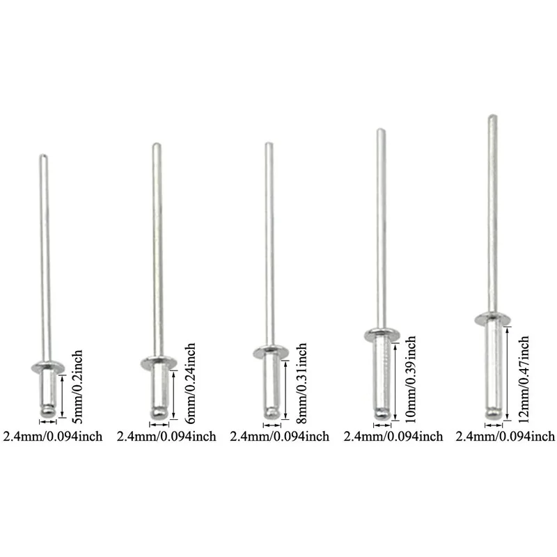 5 видов M2.4 алюминиевые заклепки круглые e-образные супер крепежные с открытым