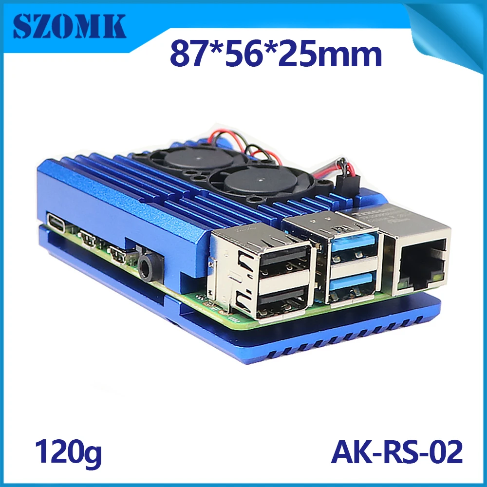 Алюминиевый корпус SZOMK для raspberry Pi 4 с двумя вентиляторами 87 х56 х25 мм |