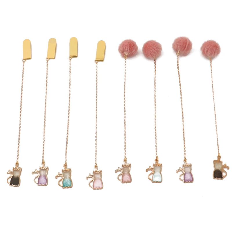

Bookmark Cat Pendant Imitation Gold Chain Book Mark Metal Marker Page Clip Hair Ball Decoration DIY Bookmarks Office Gadgets