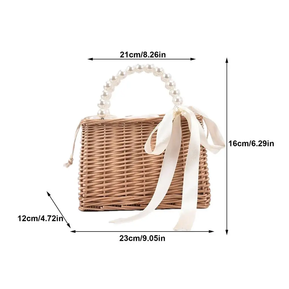 

Straw Bags Fashion Beach Rattan Woven Tote Handbags for Women park picnic pearls small square bag vacation fresh girls dating