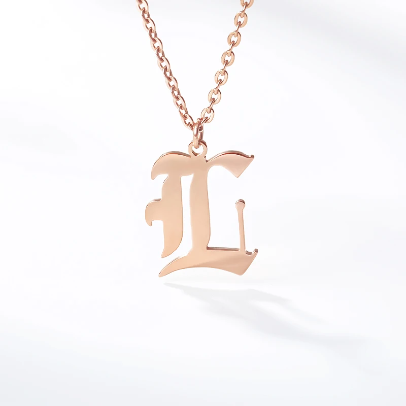 

Personalized Capital A-Z Initial Alphabet Pendant Custom Old English Letter Necklace Stainless Steel Chain Jewelry Gothic Style