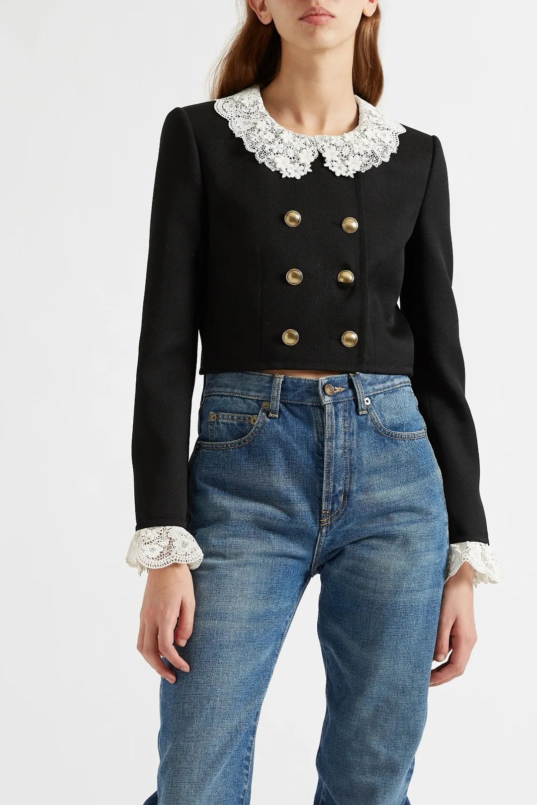 

Autumn And Winter 2021 Lace Collar Lace Short Retro Suit Black Coat Feminine Coat