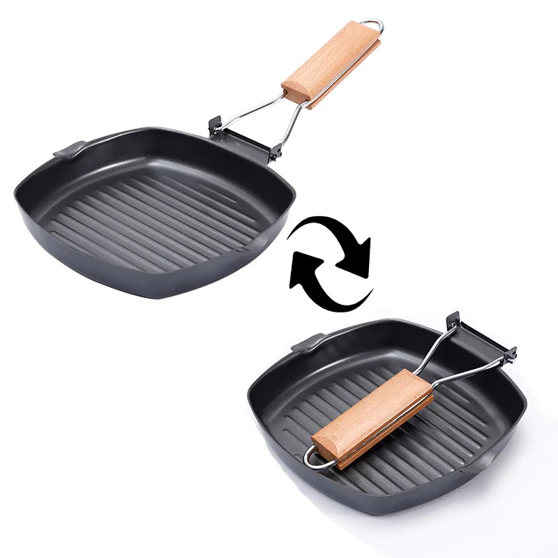 

Frying Pan-grill Removable Handle Black Kitchen Tableware Frying Cookware Utensils With Folding Handle Kitchenware For Home