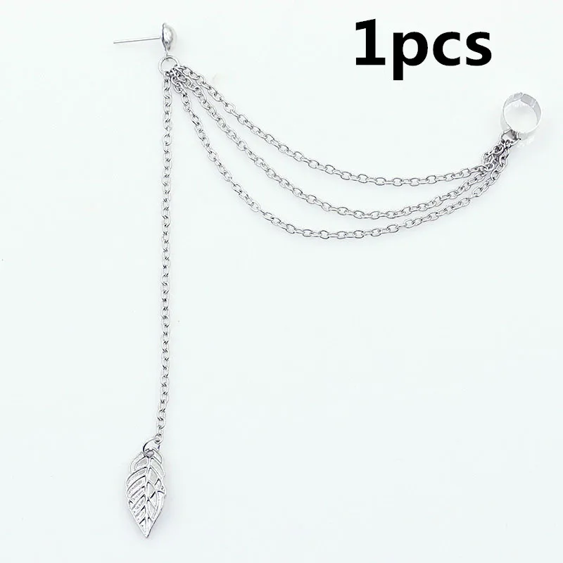 1pcs Silver 1/2 шт, специальный дизайн, панк-рок, однолистная цепочка с кисточками, висячие серьги-манжеты, 2 цвета, для женщин, девочек, ювелирное изделие, подарок - Окраска металла: 1pcs Silver