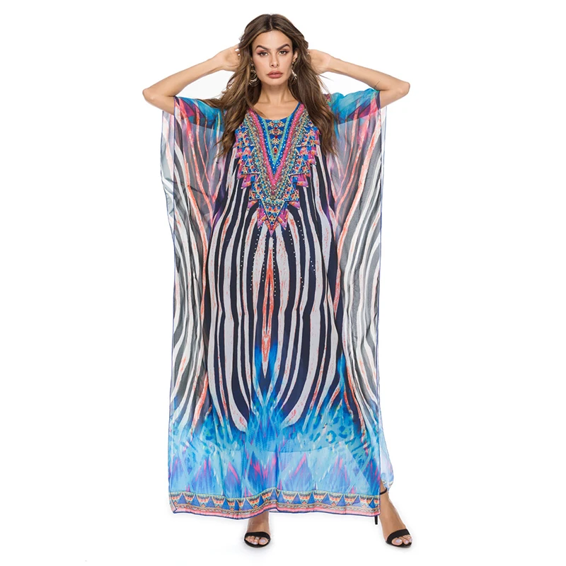 Последняя мусульманская абайя Турция богемный Алмазный бисер мода печати Causel