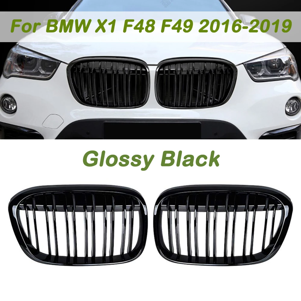 

1Pair ABS Dual Slat Car Front Bumper Grills Kidney Grille For BMW X1 F48 F49 2016-2019 Glossy Black 51117383363 51117383364