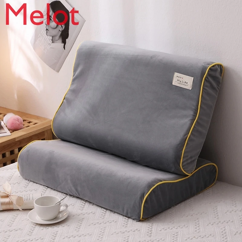 

High-Grade Pure Color Coral Fleece Natural Latex Pillowcase Thickened Cotton Neck Protection Silk Brocade Pillowcase