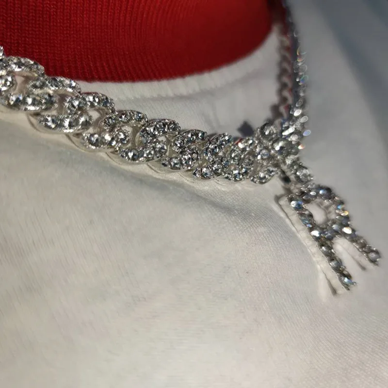 

Yanhong jewelry European American Chaozhou letter Cuba chain men and women English DIY letter necklace full of solid color fashi