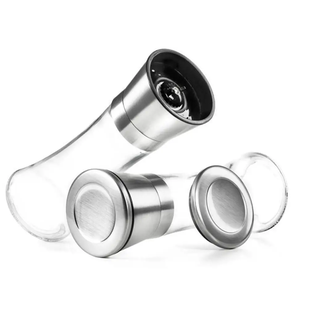 

High Quality Stainless Steel Salt Pepper Grinder Shakers Glass Body Spice Salt And Pepper Mill with Adjustable Ceramic Rotor
