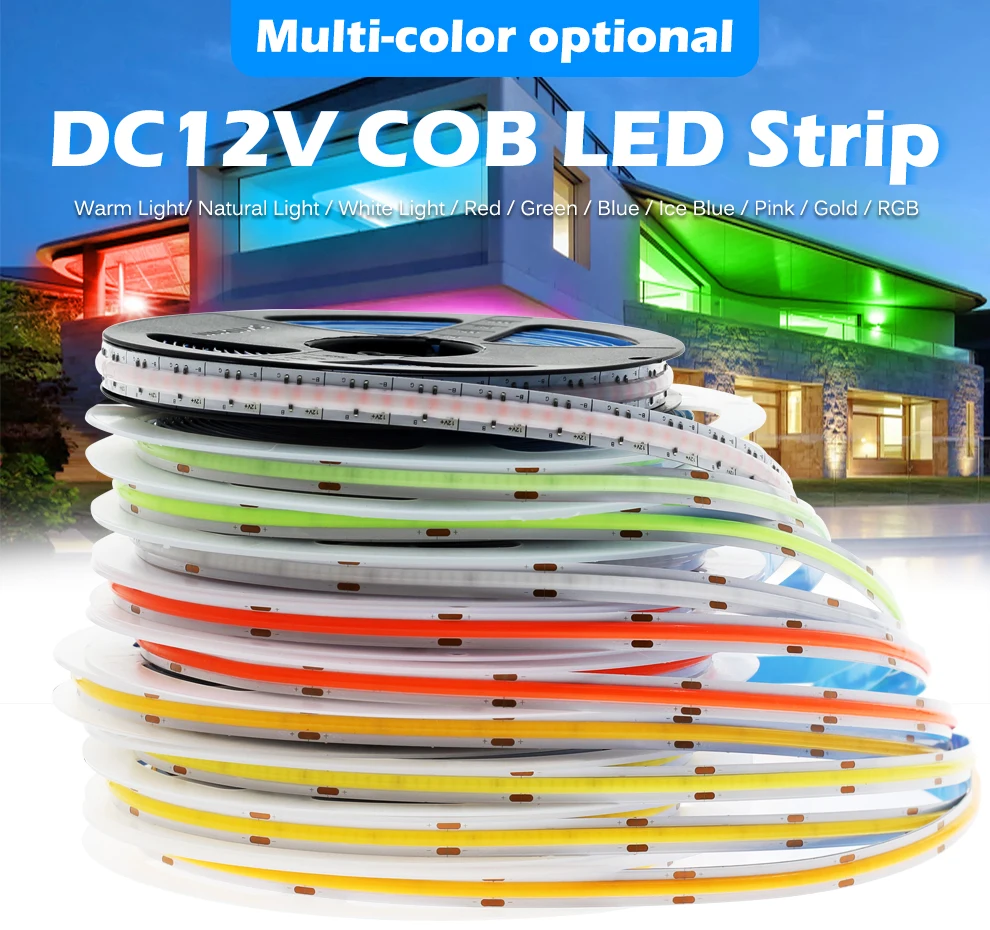 DC12V 384 LEDs COB LED Strip 630LEDs RGB Flexible COB LED Lights Red / Greeen / Blue / Ice Blue / Pink / Gold LED Tape 5m/Lot