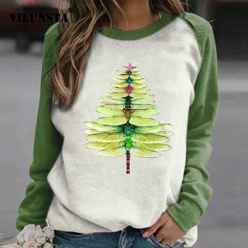 Худи с принтом рождественской елки свитшот Женский Осенний пуловер круглым