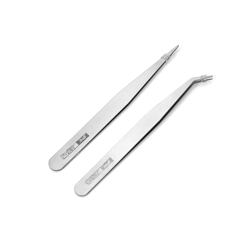 

2pcs Anti-Static Excellent Quality Tweezers Bend Long nose Cross Tweezers For intersperse Beads Jewerly Sewing Accessories Tools