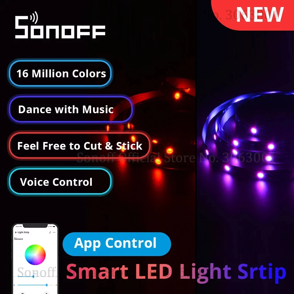 

SONOFF L1 Lite Smart Wifi LED Light Strip 5M Dimmable EU/ US WiFi Flexible RGB Strip Lights APP Remote Control Work with Alexa