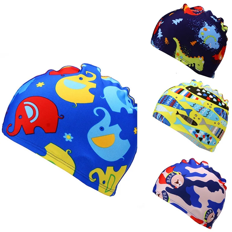 

Children Swimming Cap Digital Printing Cartoon Swim Hat Boys Girls Toddler Beach Pool Cap Cute Silicone Elastic Kids Diving Hat