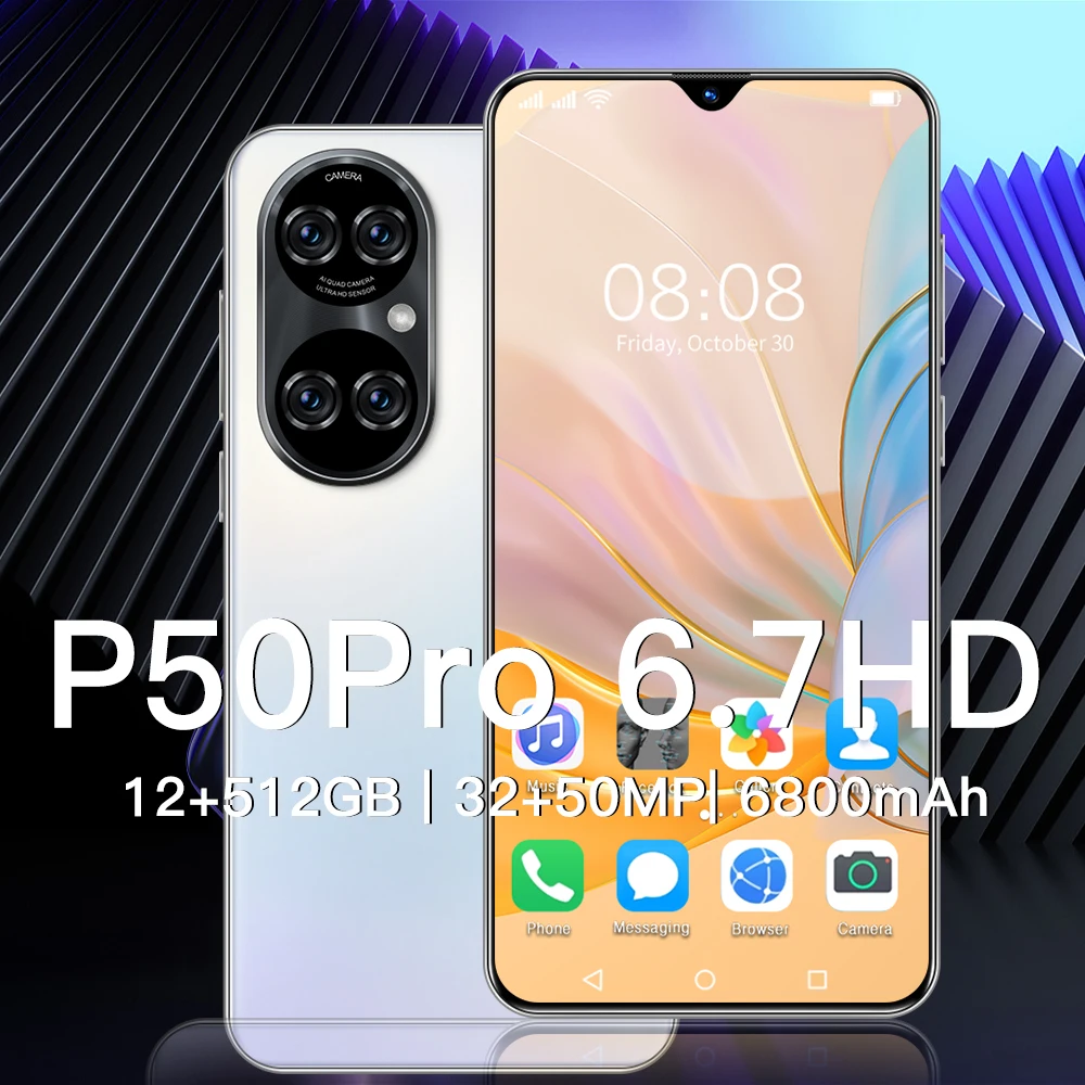 

Global Version P50 Pro 6.7" Smartphone 6800mah 12+512gb 32+50mp Camera Android Mobile Phone Dual SIM WiFi 4G/5G Network Telefon