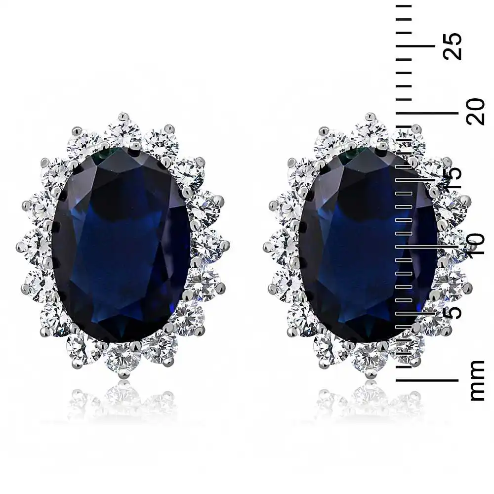 GemStoneKing Princess серьги Диана 15 00 карат Овальные Синие имитация сапфира и циркония 925