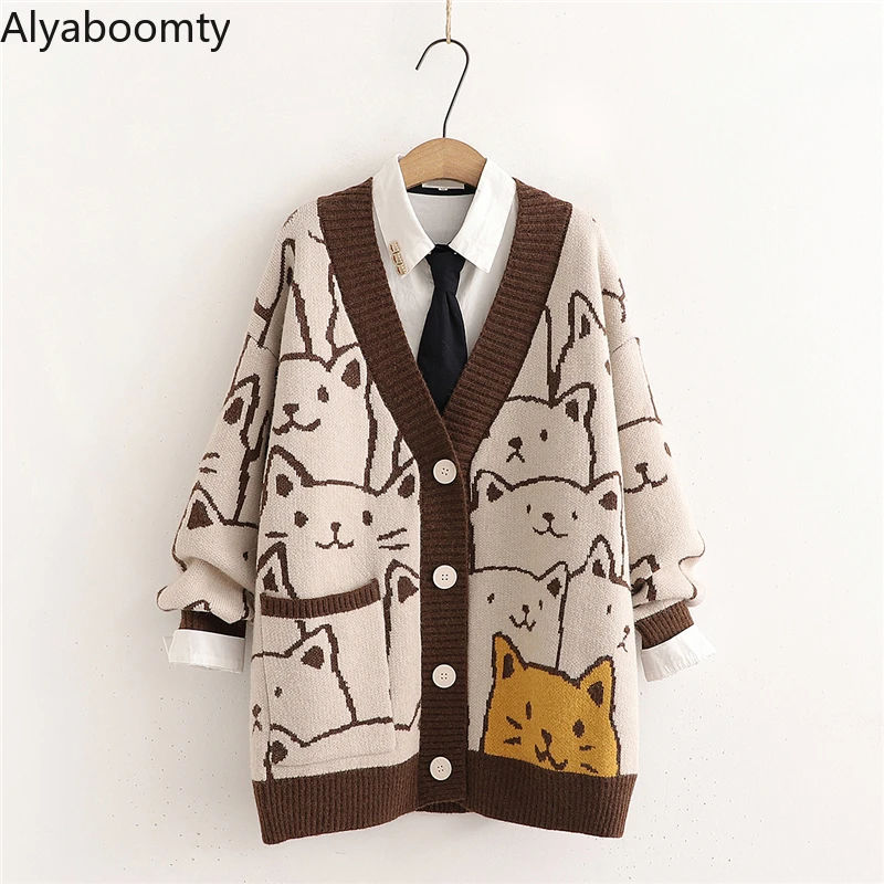 

Свитер Женский вязаный оверсайз, в японском стиле мори, с карманами