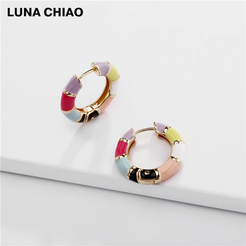 Серьги-кольца LUNA CHIAO Cooper литые радужные цветные эмалированные | Украшения и