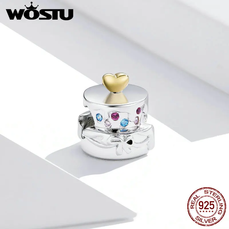 WOSTU 925 Стерлинговое Серебро Подвески Бусы пирог на день рождения или свадьбу