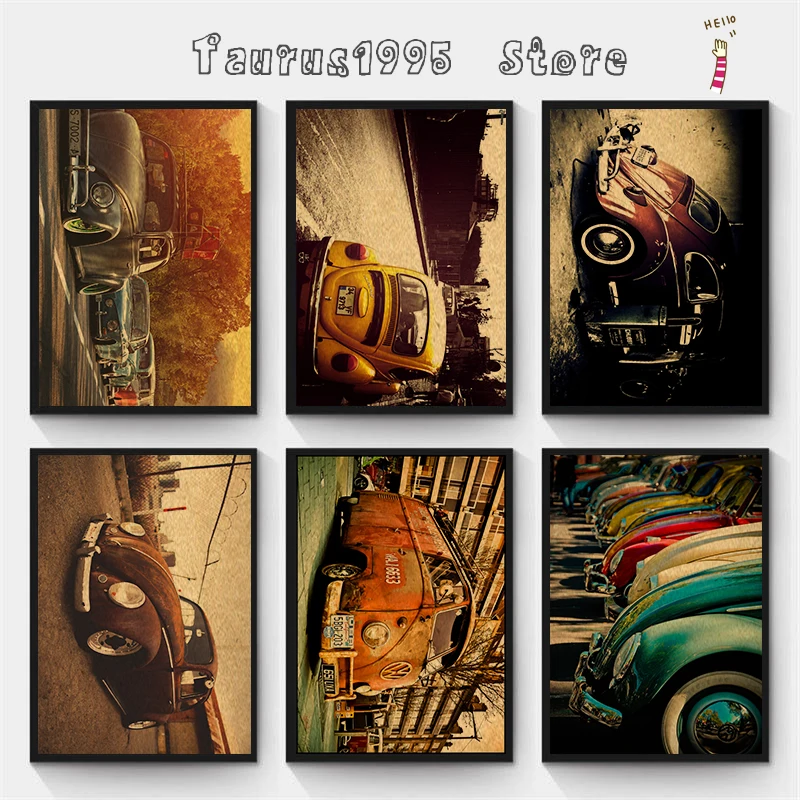 

New Home decoration wall stickers retro European and American style vintage car retro kraft paper poster painting bar 42X30 CM