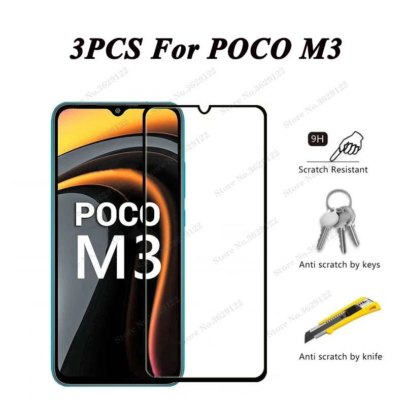 Защитное стекло Poco M3 3 шт. для Xiaomi M защита экрана Pocom3 на Xiami Xiomi Mi Pocophone 3M Защитная