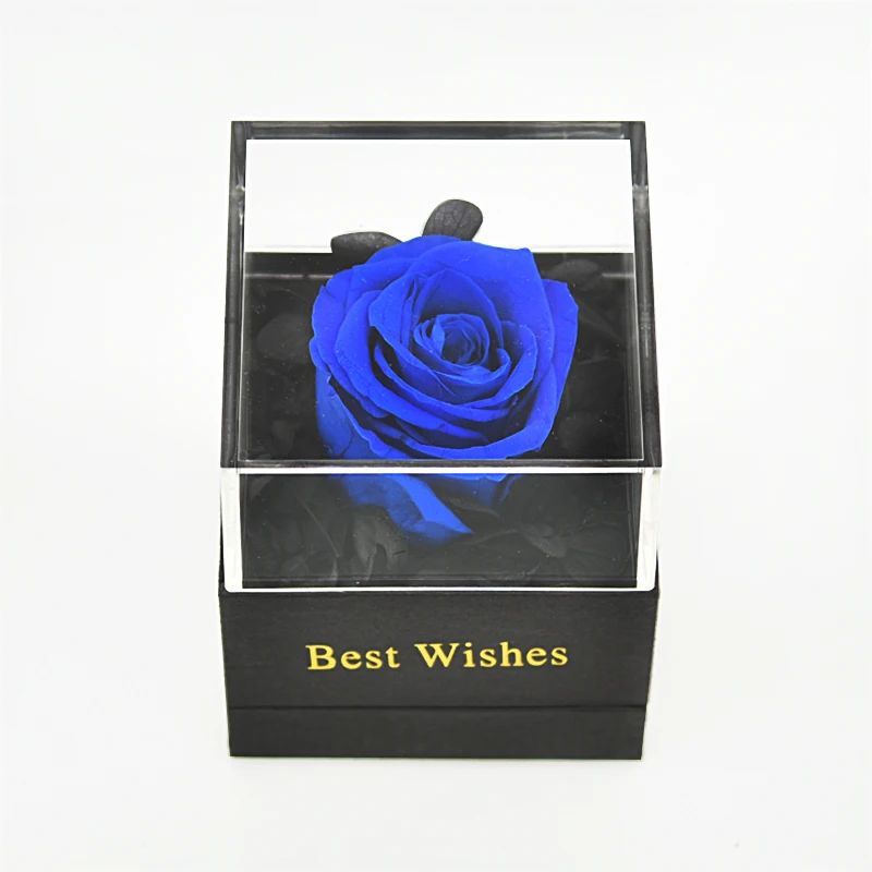 Blue rose Искусственные цветы, красные розы, украшение, красота и чудовище, со стеклянным куполом, деревянная основа, искусственные цветы на год, подарки на день Святого Валентина - Цвет: Blue rose