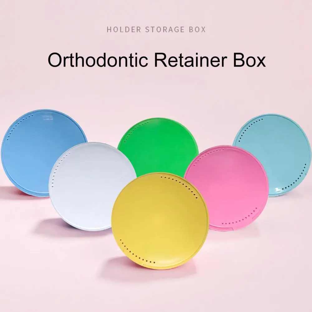 

Orthodontic Retainer Box Vent Hole Design with Mirror Dental Mouthguard Denture Holder Mouthpiece Case