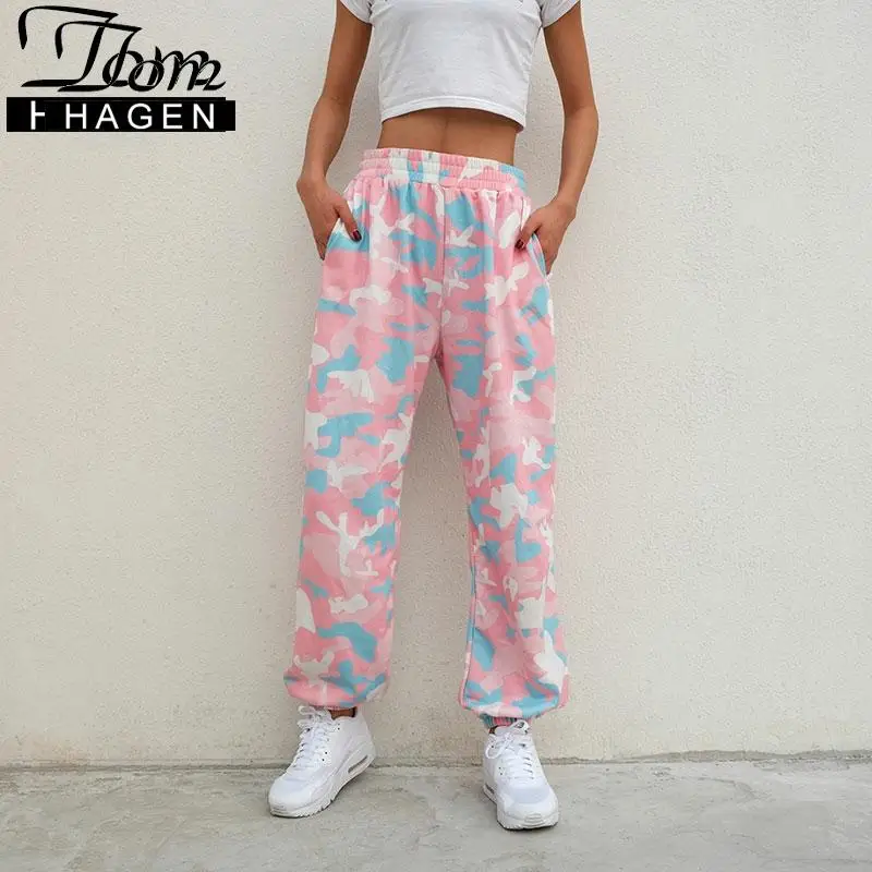 Брюки женские камуфляжные спортивные штаны мешковатые джоггеры с завышенной