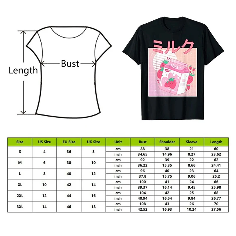 

MoneRffi Retro 90s Japan Cute Strawberry Milk Shake Carton T-shirt Women Short-Sleeved Cotton Top Harajuku Graphic Oversized Tee
