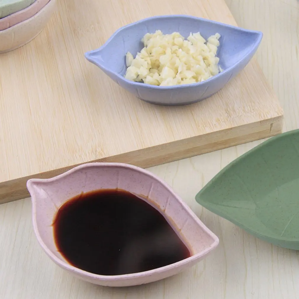 Mini Seasoning Sauce Dishes Multipurpose Eco-Friendly Wheat Straw Leaf Shape Dipping Dish Saucer for Vinegar/Salad | Дом и сад