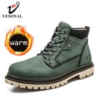 Мужские кожаные ботинки на шнуровке, мотоциклетные ботинки с плюшевой подкладкой, теплые ботинки для снега, VESONAL, 2021