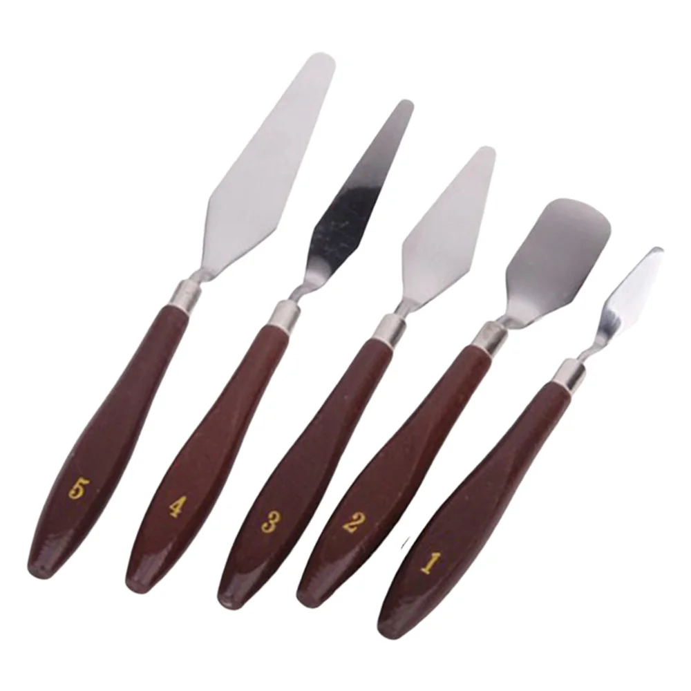

5pcs Stainless Steel Oil Painting Spatula Set with Wooden Handle (Reddish Brown)