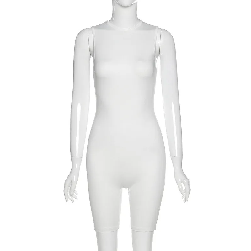 

White Skinny Sleeveless Street Woman Rompers Classic Bar Club Bodycon jumpsuits Female Summer Slim Sports Casual Playsuits