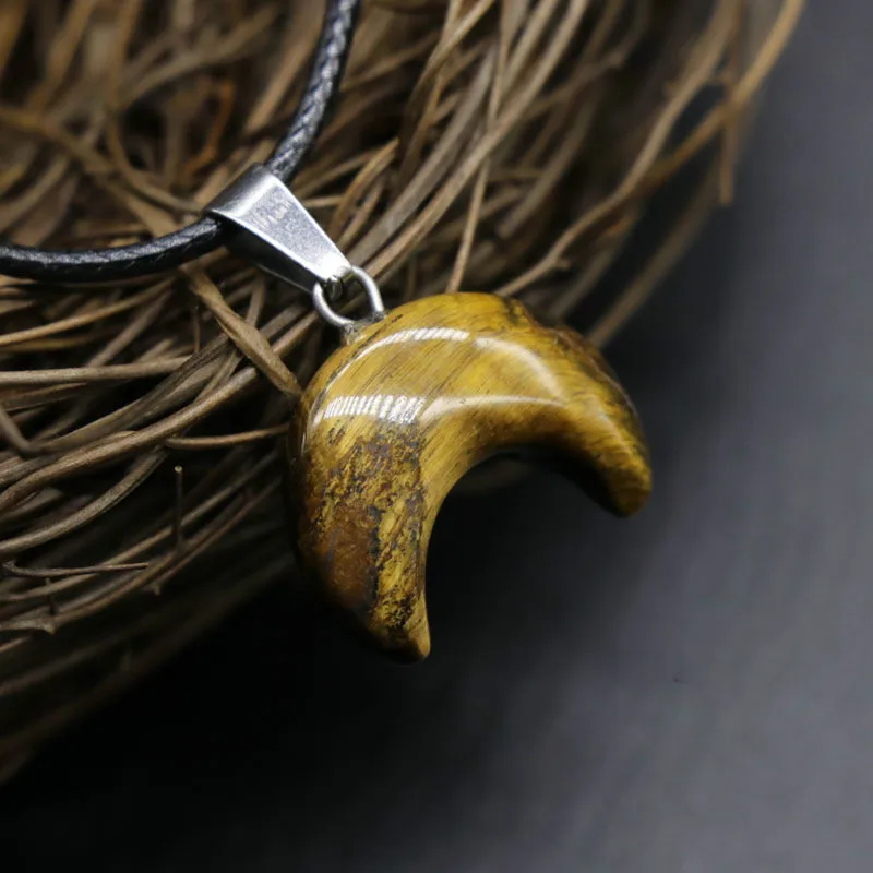 Натуральный кристалл камень Кулон полумесяц колье для женщин Двойные Подвески в