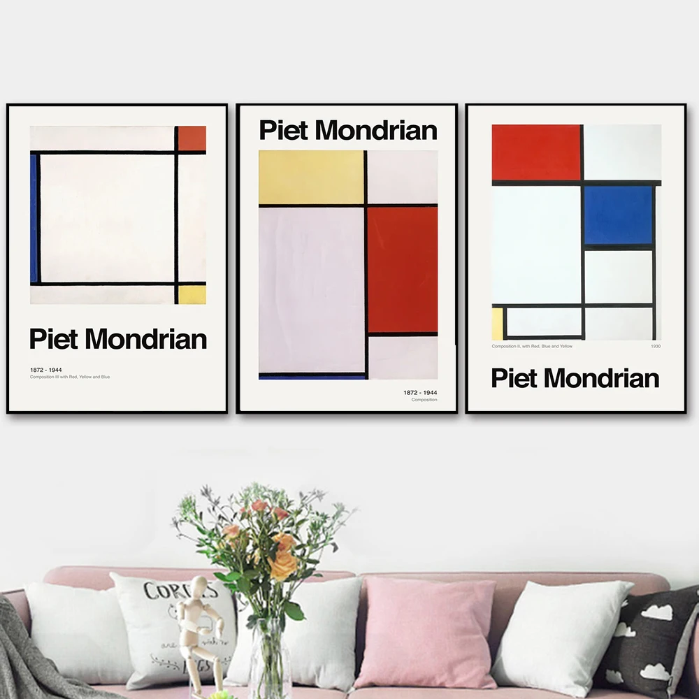 Композиция Mondrian художественный Классический плакат красная черная белая линия