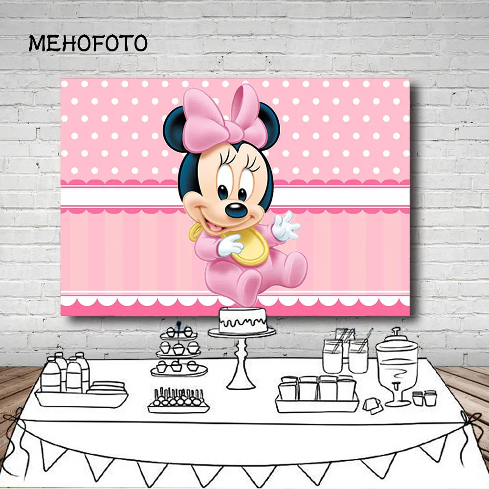 Vinyl Newborn Photocall Minnie Mickey Mouse Dance Polka Dots Custom Photo Studio Background Baby Shower Photography Backdrop