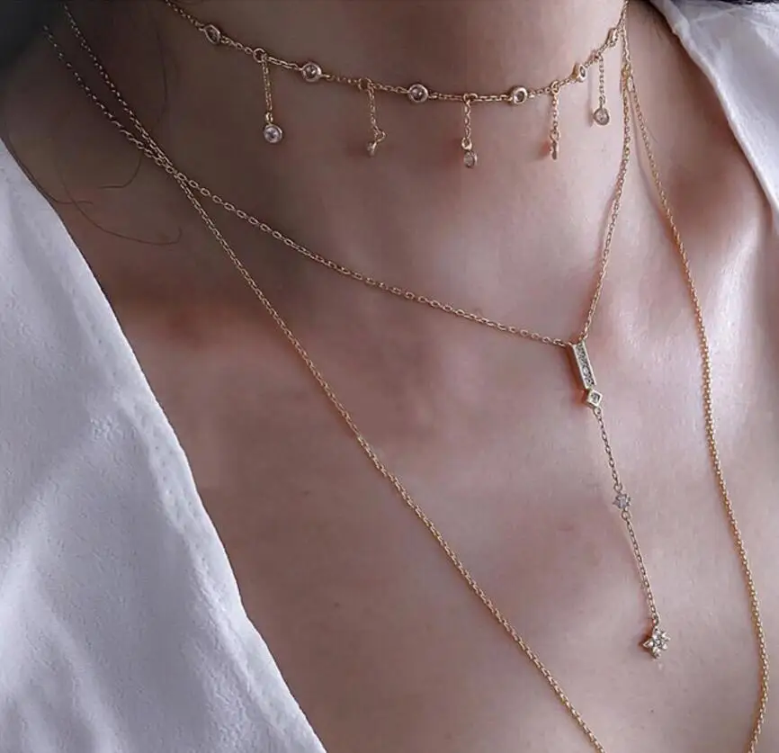 Многослойное ожерелье чокер из серебра 925 пробы|Ожерелья| |