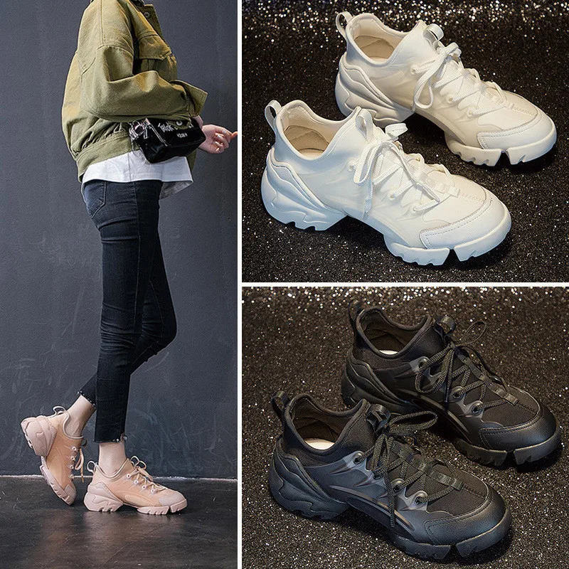 Spring and autumn thick bottom increased sports shoes female new super fire net red star models wild casual sports old shoe
