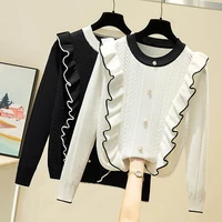 ljsxls autumn winter korean tops ruffles sweater women hollow out knitted sweaters pullovers long sleeve womens clothing 2020