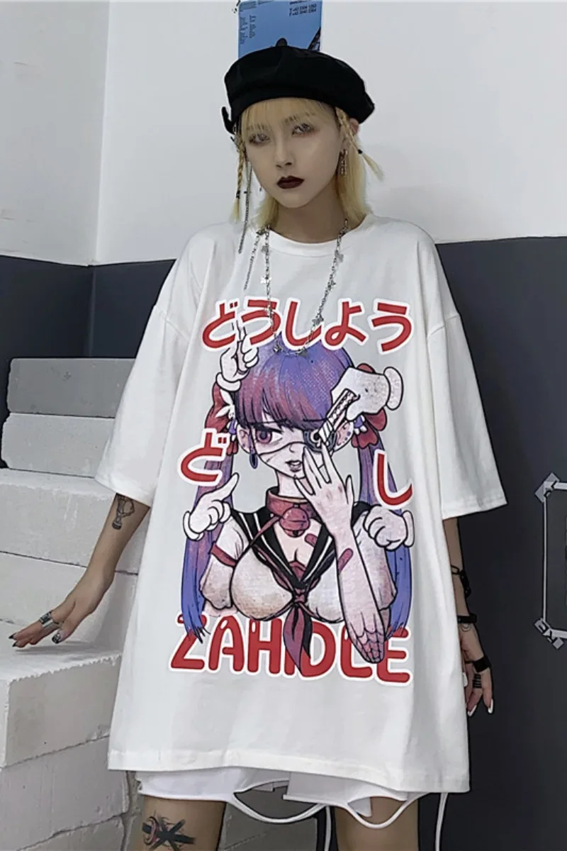 

Summer Goth Sexy Female Tee Aesthetic Loose Women T-shirt Punk Dark Grunge Streetwear Ladies Top Gothic Tshirts Harajuku Clothes