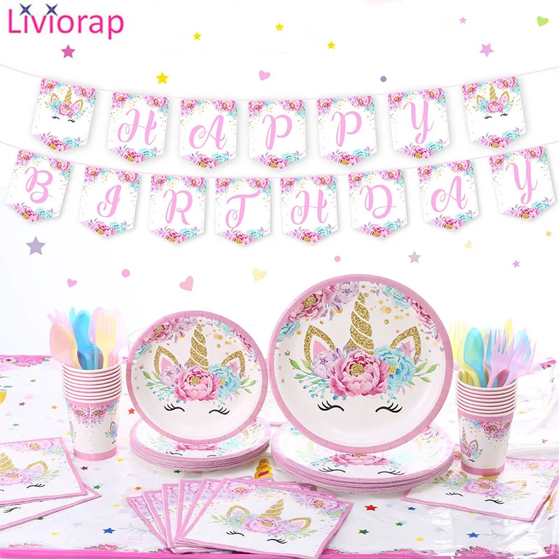

Liviorap Unicorn Party Decoration Disposable Tableware Birthday Party Decoration Kid Unicorn Party Favors Gifts New Year 2020